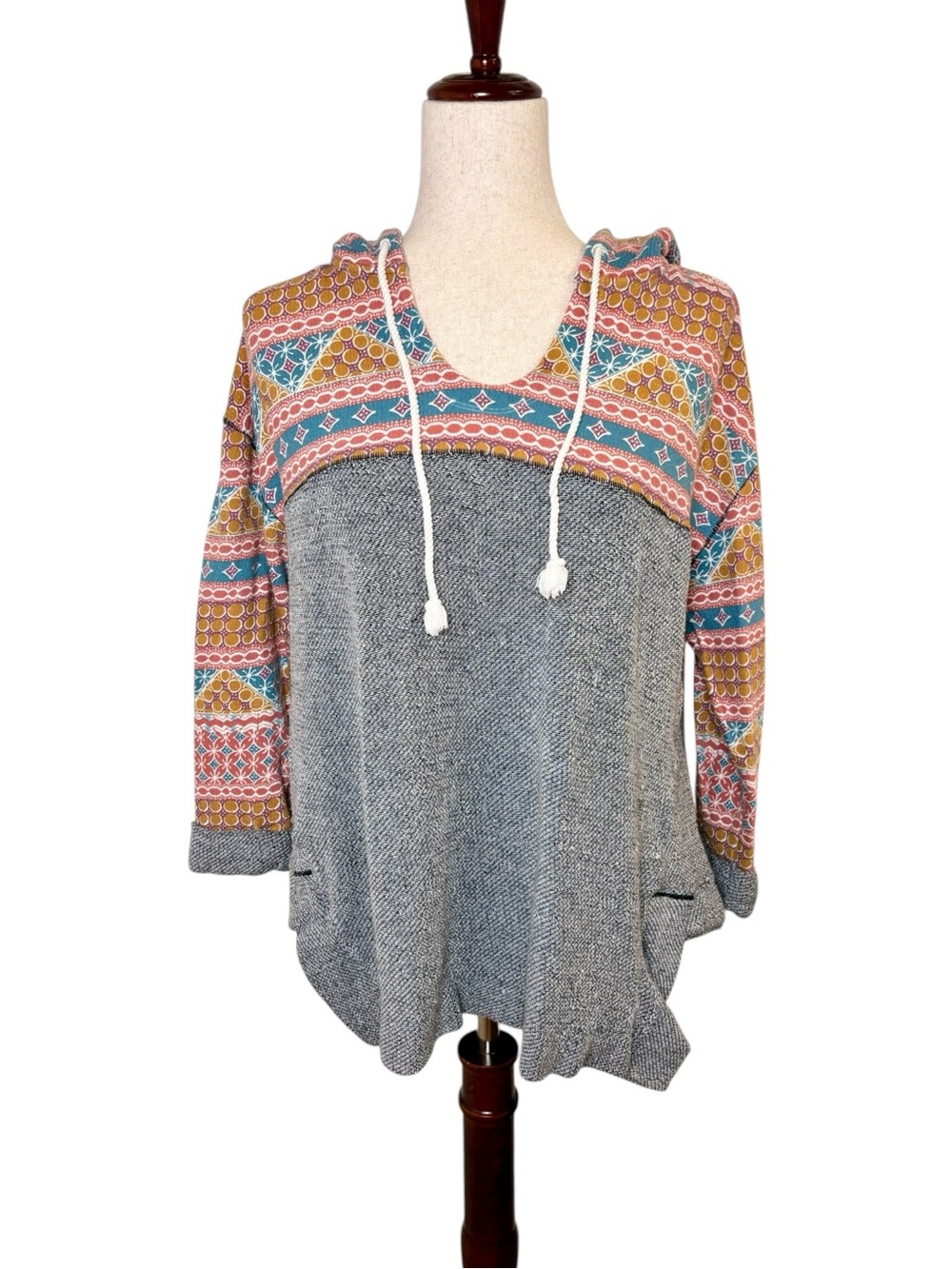 Anthropologie Saturday Sunday Gray Boho Hooded Sweatshirt Medium